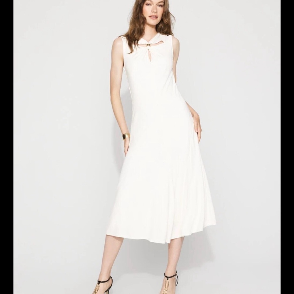 White House Black Market white Sleeveless Keyhole Midi Dress